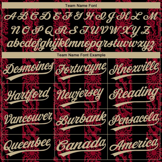 Maillot de baseball personnalisé or-rouge motif noir authentique 3D Vegas Maillot de baseball personnalisé or-rouge motif noir authentique 3D Vegas