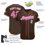 Maillot de baseball personnalisé rose-blanc marron à fines rayures blanc authentique Maillot de baseball personnalisé rose-blanc marron à fines rayures blanc authentique