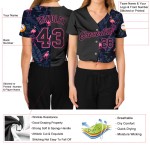 Maillot de baseball court 3D personnalisé noir et rose à col en V Flamingo pour femme Maillot de baseball court 3D personnalisé noir et rose à col en V Flamingo pour femme