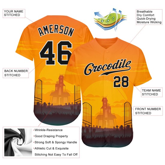 Maillot d'Halloween personnalisé Horror Night Baseball motif authentique 3D Maillot d'Halloween personnalisé Horror Night Baseball motif authentique 3D