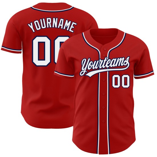 Maillot de baseball authentique blanc-bleu marine rouge personnalisé Maillot de baseball authentique blanc-bleu marine rouge personnalisé