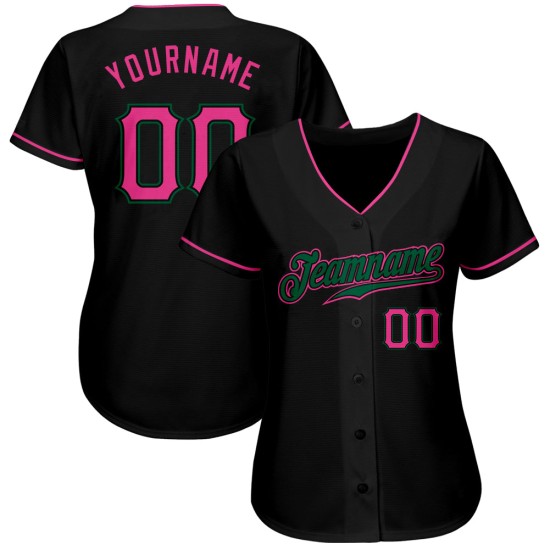 Maillot de baseball personnalisé rose-Kelly noir authentique vert Maillot de baseball personnalisé rose-Kelly noir authentique vert