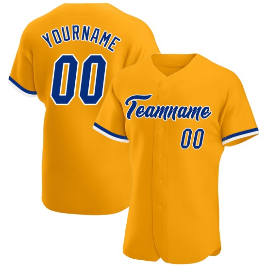 Maillot de baseball authentique doré, royal et blanc, personnalisé Maillot de baseball authentique doré, royal et blanc, personnalisé