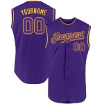 Maillot de baseball sans manches violet-or personnalisé violet authentique Maillot de baseball sans manches violet-or personnalisé violet authentique