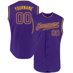Maillot de baseball sans manches violet-or personnalisé violet authentique
