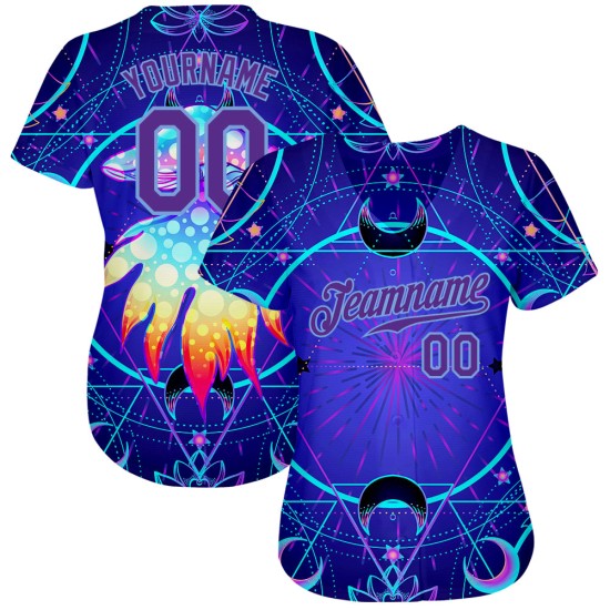 Maillot de baseball personnalisé avec champignons géométriques sur motif 3D, design authentique, magie psychédélique sacrée Maillot de baseball personnalisé avec champignons géométriques sur motif 3D, design authentique, magie psychédélique sacrée