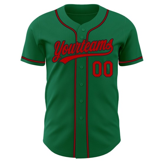 Maillot de baseball personnalisé Kelly rouge-noir authentique vert Maillot de baseball personnalisé Kelly rouge-noir authentique vert