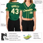 Maillot de baseball court à col en V pour femme, vert, blanc et or, personnalisé Maillot de baseball court à col en V pour femme, vert, blanc et or, personnalisé