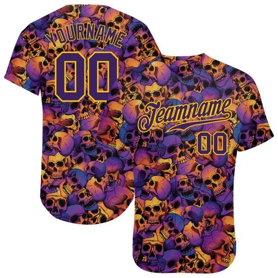 Maillot de baseball 3D personnalisé avec motif de crânes authentiques pour Halloween Maillot de baseball 3D personnalisé avec motif de crânes authentiques pour Halloween