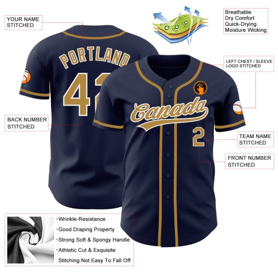 Maillot de baseball bleu marine authentique, doré et blanc Maillot de baseball bleu marine authentique, doré et blanc