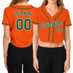 Maillot de baseball court vert-blanc personnalisé à col en V pour femme, orange Kelly Maillot de baseball court vert-blanc personnalisé à col en V pour femme, orange Kelly