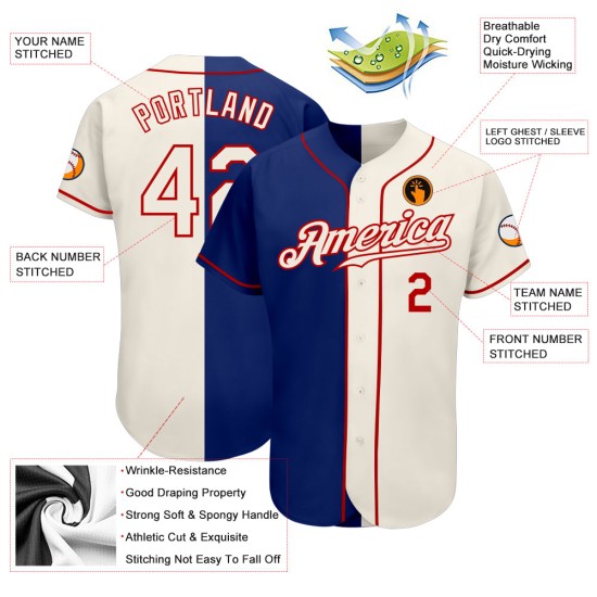 Maillot de baseball Split authentique Royal Cream-Red Fashion Custom Maillot de baseball Split authentique Royal Cream-Red Fashion Custom
