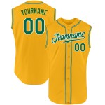 Maillot de baseball authentique sans manches Kelly Gold personnalisé vert-blanc Maillot de baseball authentique sans manches Kelly Gold personnalisé vert-blanc